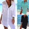 Casual Dresses Cotton Tunics for Beach Women Swimsuit Cover-Ups Woman Badkläder Cover Up Beachwear Mini Dress Saida de Praiacasual