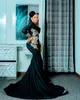2022 Plus Size Arabic Aso Ebi Black Mermaid Lace Prom Dresses Långärmad kväll Formell Party Second Reception Birthday Engagement Gowns Dress ZJ555