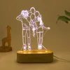 Пользовательский текст и PO 3D DIY Night Light USB Power Dimmable Деревянная базовая лампа День Святого Валентина День Праздник 3 Белый свет 220623