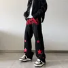 Herrjeans American Vibe Styles Patch Brevbroderi Svarta Baggy Herrbyxor Y2K Kläder Hip Hop Raka Eleganta jeansbyxor Herr