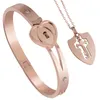 2pcs his e dela combinando casal de colar de pulseira, aço inoxidável Love Heart Lock Bangle Tag Pingente Chain Chain Chain