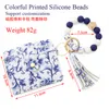 Silicone Bead Bracelet Card Case Wooden Bead Wrist Keychain Pendant Anti-lost Tassel Bracelet Keyring for Women Girls Fashion