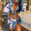 4 Pezzo Tie Dye Bikini Ladies Swimsuit Swimsuit Swimwear Donne Mesh Push Up Vikini Sexy Girl Galles Glutes Swimmwear Costume da bagno 220408