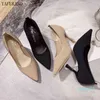 Chaussures Habillées Mode Noir Talons Hauts Bouche Peu Profonde Femme Travail Professionnel Bout Pointu Stiletto Tricoté Unique
