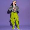 Stage Wear Kids Hip Hop Cleren Girls Fluorescent Green Pants Fashion Tops Street Dance Costume Jazz Performance Outfits Rave BL5916Stage