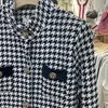 Ny Autumn Fashion Women's Houndstooth Plaid Grid Tweed Woolen Long Sleeve Stand Collar Coat Jacket Plus Size SML