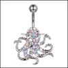 Botão de sino do umbigo jóias corporal diamante 316l aço inoxidável anel de barriga siber brilho piercing dhejf