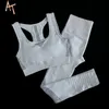 Seamless Fitness Gym Sets Hollow Out Women Outfit Sports Bra and Running Pants Set Woman 2 Pieces Tracksuit Workout Clothes 220315