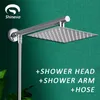 Shinesia Krom Ultrathin Kare 8 "10" 12 "Duş Başlığı + Kol 150 cm SiRainless Çelik Hortum Duvarı Banyo için Monte 220401