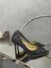 Designer Black Gold Silver 8,5 cm paljetter klackar skor äkta lädersula spetsiga tår klassiska måste ha lammhud
