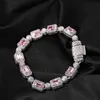 Bracelet hip hop en cuivre incrusté de zircon rose, nouveau bracelet d'hiver ins vent mélange de diamants 8 pouces simple et polyvalent 260m2213544