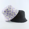 Berets Fashion Men Femmes Panama Hat Heart Imprimé vert violet Back Backet Bucket Reversible Cap de pêche Summer Sun Hatberets