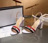 2022 Classic High Heel Sandals Party Fashion 100% Leather Women Dance Shoes Designer Sexy High Heels Suede Ladies Metal Belt Buckle Chunky Heel Women's Shoes Large Size