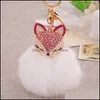 Andra konst och hantverk Arts Gifts Home Garden Creative Diamond Sudered Head Rabbit Päls Bolllegering Keychain Fashion Bag Ornament Metal Pen