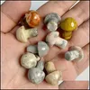 Arts And Crafts Arts Gifts Home Garden 20Mm Mini Mushroom Plant Statue Yellow Green Tiger Eye Natural Stone Carving D Dhizq