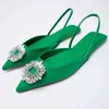 2022 summer women's shoes Green Rhinestone temperament wedding shoes Muller shoes fairy pointed European and American flat sole sandals