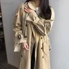 Autumn Winter Women Turn-Down Collar Double Breasted Trench Office Lady Casual Solid Kaki Belt Elegant Loose Lad Long Tigters L220725