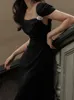 カジュアルドレス女性夏のエレガントなミディブラックドレスレディーススリムヴィンテージパーティーベスティドスファミーファッションイブニング韓国布ロベカス