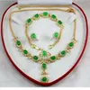 Green Jade 18K Gold Plated Jewelry Set Earrings Bracelet Necklace Ring set