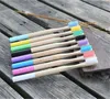 Rainbow bambu tandbrush flera färger runda handtag svart borst vuxen tandborsten trähandtag låg koltandborste