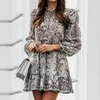 Summer V Neck Floral Print Women Loose Dress Casual Long Sleeve Cascading Ruffle Dress Elegant Lady Colorful Party Holiday Dress 220316