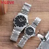 Amantes de lujo Diseñador Reloj Mujer Hombre Diamantes Esfera redonda Movimiento de cuarzo Reloj Correa de acero inoxidable completa Regalos de lujo Calendario impermeable Relojes de pulsera