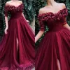 Bury Prom Dresses A Line Off The Shoulder Floor Length Custom Made Tulle Pleats 1/2 Half Short Sleeves Evening Party Formal Ocn Wear Vestidos 403