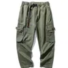 Calça masculina bolsos laterais cargo harém joggers masculino exército militar verde casual harajuku streetwear masculino macarinho 220827