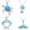 Mode silbergefüllte blaue Imitati Opal Meeresschildkröte Anhänger Halskette für Frauen Frauen Hochzeit Ozean Beach Schmuck Geschenk1203c