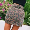 Sexy ripped leopard print skirts mini denim Streetwear pencil high waist faldas mujer moda 220322