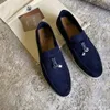 LPs PIANA shoes Summer Charms embellished Walk suede loafers Navy Genuine leather casual slip on flats women Luxury Designers flat Dress shoe factory footwear