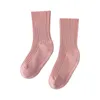 Pareja tiños thils calcetines de algodón puro color otoño sólido color alta elasticidad de doble aguja costura de pierna calcetines j220622