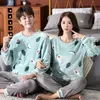 Unisex Flannel Sleepwear Mulheres Homens de Inverno Quente Fleece Casais Pijamas Conjunto de Amantes Camisola Cute Dos Desenhos Animados Pijamas Home Roupas 220329