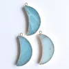 Pendant Necklaces Wholesale 6pcs/lot Fashion Good Quality Natural Amazonite Stone Moon Shape Gold Side Pendants For Jewelry Making