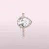 band sliver 18K Rose gold Tear drop CZ Diamond RING with Original Box fit Pandora 925 Silver Wedding Rings Set Engagement Jewelry 158W