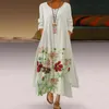 Plus Size Sukienki Kobiety Maxi Dress Print Dail Casual Długim Rękawem Femmen Vintage O Neck Czeski Lato Robe Femme # T1G