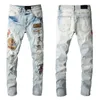 Modemarke Denim Herrenjeans Hip Hop High Street Retro Designer Motorradfahren schmale Hosen Übergröße Print Patch Größe 28~40 zerrissene Stickereihose Streetwear