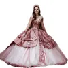 Manches à manches princesse quinceanera motif paillettes dentelle appliques cristaux de bal robe de balle de bal de bal robe douce pour jeunes filles vestido de anos