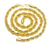 18-каратное золото, цепочки, 24 дюйма, 5 мм, мужские, женские, желтые, цепочка, веревка, хип-хоп, витая веревка, комплект ожерелья с жареным тестом