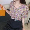 القمصان البلوزات النسائية Girls Y2K Women Summer Floral V-Dile Pullover Crop Top Soft Vintage Casual French Style Tunic Ins College Sweet Muj