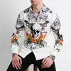 Erkek kafatası baskısı sıradan gömlek uzun kollu moda p hip hop punk motosiklet tarzı erkek yaka gömlek yüksek kaliteli erkek giyim dört mevsim eşleşen üst artı beden m-6xl