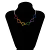 Chains IngeSight.Z Korean Colorful Spray Paint Heart Shape Choker Necklace For Women Men Enamel Charms Iron Chain JewelryChains