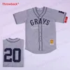 XFLSP 20 Josh Gibson Jersey Homestead Grays Negro League Botão Down Grey White Baseball Camisas