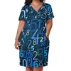 Plus size jurken wiskundelessen print jurk v nek geometrie kawaii vrouw street slijtage casual met zakken sizeplus