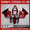 OEM Body Injectievorm voor Kawasaki Ninja ZZR600 05-08 ZZR600 05-08 CC 05 06 07 08 Cowling 38HC.33 ZZR 600 600CC 2005 2006 2007 2008 Rode Glanzende Zwart 100% Fit Fairing Set