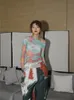 CHEERART Tie Dye Mesh Tops Women Fashion Long Sleeve T Shirt Skew Neck Tshirt Abstraction Print See Through Top Clothes 220516
