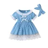 Robes de fille vêtements de bébé fille été né infantile filles robe mode à manches courtes dentelle bord bandeau 2 pièces ensemblesfille