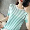 T-shirt femminile 100%a strisce di cotone a maniche corte gilet sottile 2022 Trotette di grandi dimensioni estive