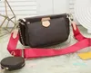 Kvinnors favorit mini pochette 3st tillbehör crossbody väska vintag axelpåsar läder multi färgband