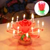 Party Cake Candle Musical Girlating Lotus Flower Candle Light Feliz Aniversário Diy Bolo Decoração de Festa de Casamento Gifts